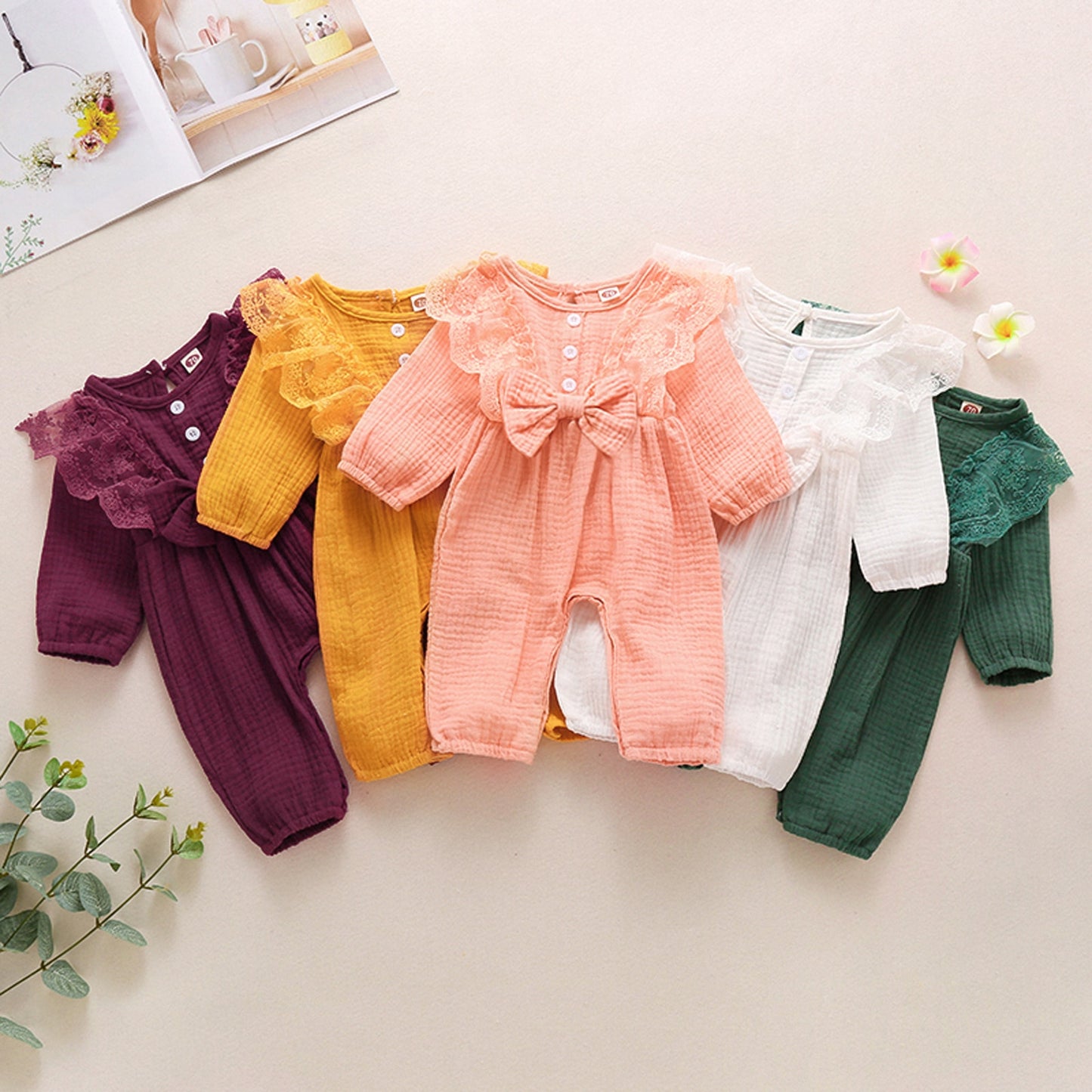 Infant Newborn Baby Girls Long Sleeve Lace Jumpsuit Baby Girl Romper Lace Clothes One Piece Bodysuit Fall Winter Onesies