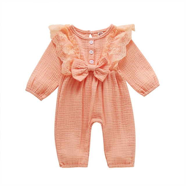 Infant Newborn Baby Girls Long Sleeve Lace Jumpsuit Baby Girl Romper Lace Clothes One Piece Bodysuit Fall Winter Onesies