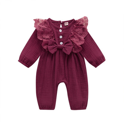 Infant Newborn Baby Girls Long Sleeve Lace Jumpsuit Baby Girl Romper Lace Clothes One Piece Bodysuit Fall Winter Onesies