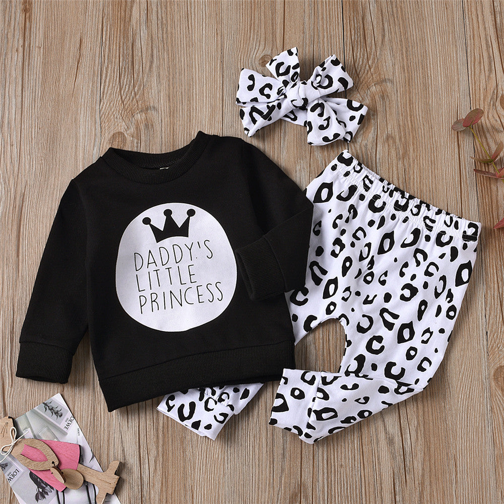 Daddy's Little Princes Long Sleeve Shirt and Leopard Print Pants with Headband Set Daddy's Girl Set