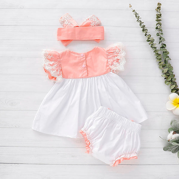Baby Newborn Girl Kids Lace Dress Tops with Bow Peach and White Bloome ...