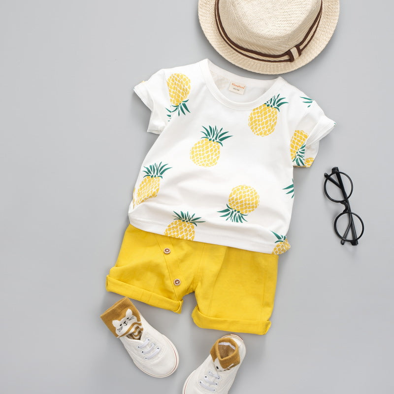 Boys Pineapple Graphic Shirt with Yellow or Green Shorts Set Toddler Boy Outfits