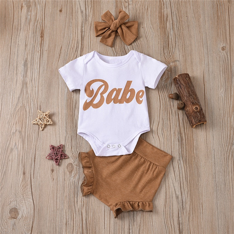 Baby Girl Babe Onesie with Bloomer Shorts and Matching Headband Natural Colors cute baby girl outfits for spring boho