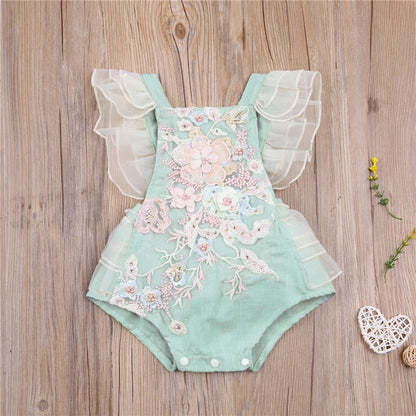 Baby Girl Embroidered Tutu Romper with Beautiful Floral Design