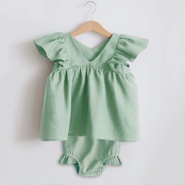 Baby Girl Ruffle Top and Bloomer Set Boho Neutral Style