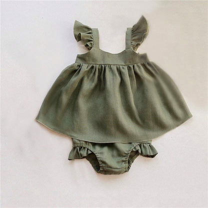 Baby Girl Ruffle Top and Bloomer Set Boho Neutral Style