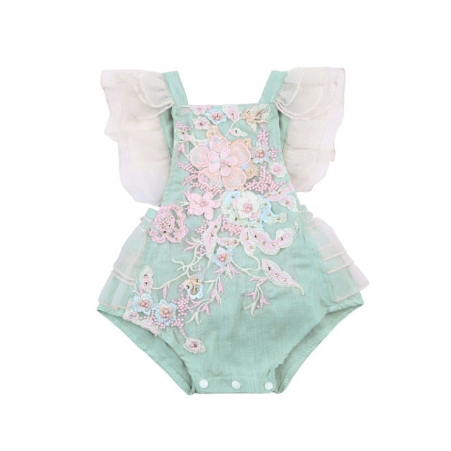 Baby Girl Embroidered Tutu Romper with Beautiful Floral Design