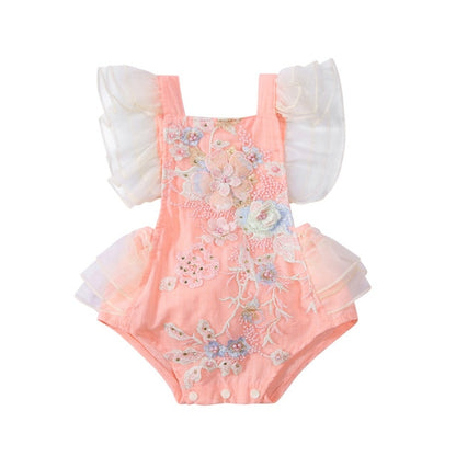 Baby Girl Embroidered Tutu Romper with Beautiful Floral Design