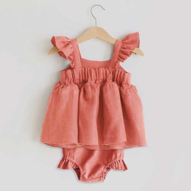 Baby Girl Ruffle Top and Bloomer Set Boho Neutral Style