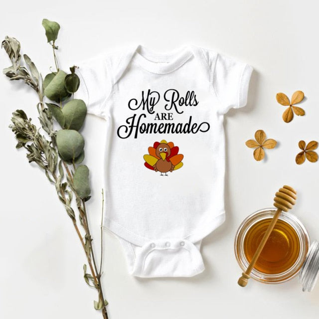 My Rolls are Homemade Bodysuit Funny Thanksgiving Outfit for Boys Girls My First Thanksgiving Onesie