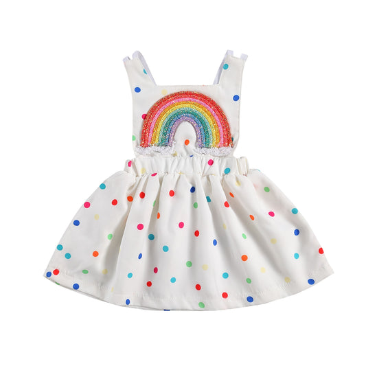 Baby Girl White with Rainbow Dress and Little Colorful Polka Dots