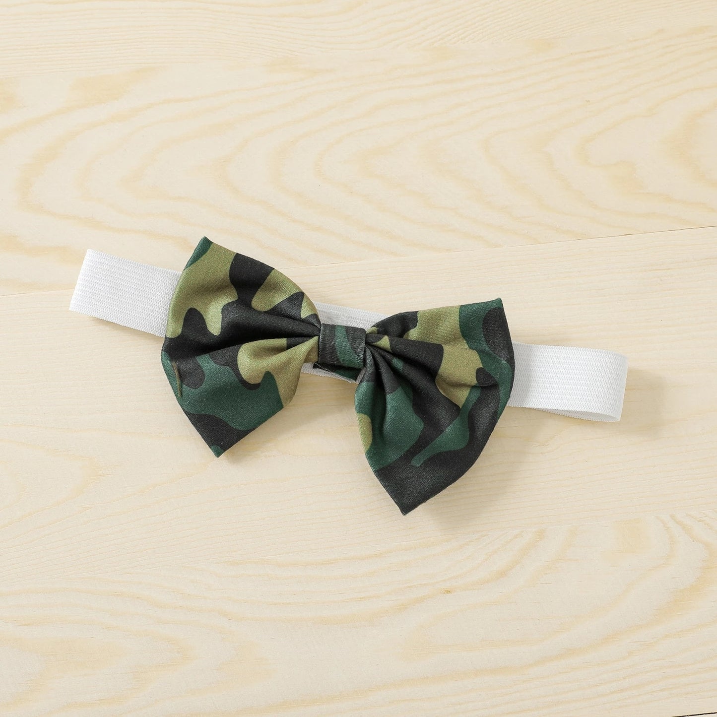 Baby Girl Camouflage Suspender Bloomers with Ruffle Sleeve Olive Green Romper and Matching Head Band Bow