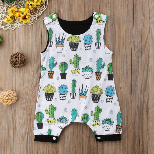 Baby Boy Sleeveless Cactus Print Outfit Succulents Plants Cute Boy Romper First Birthday Theme Idea