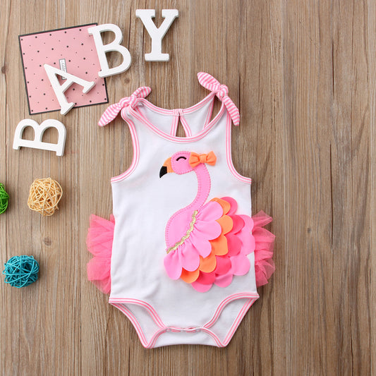 Baby Girl Flamingo Bathing Suit with Ruffles on Back Summer Outfit