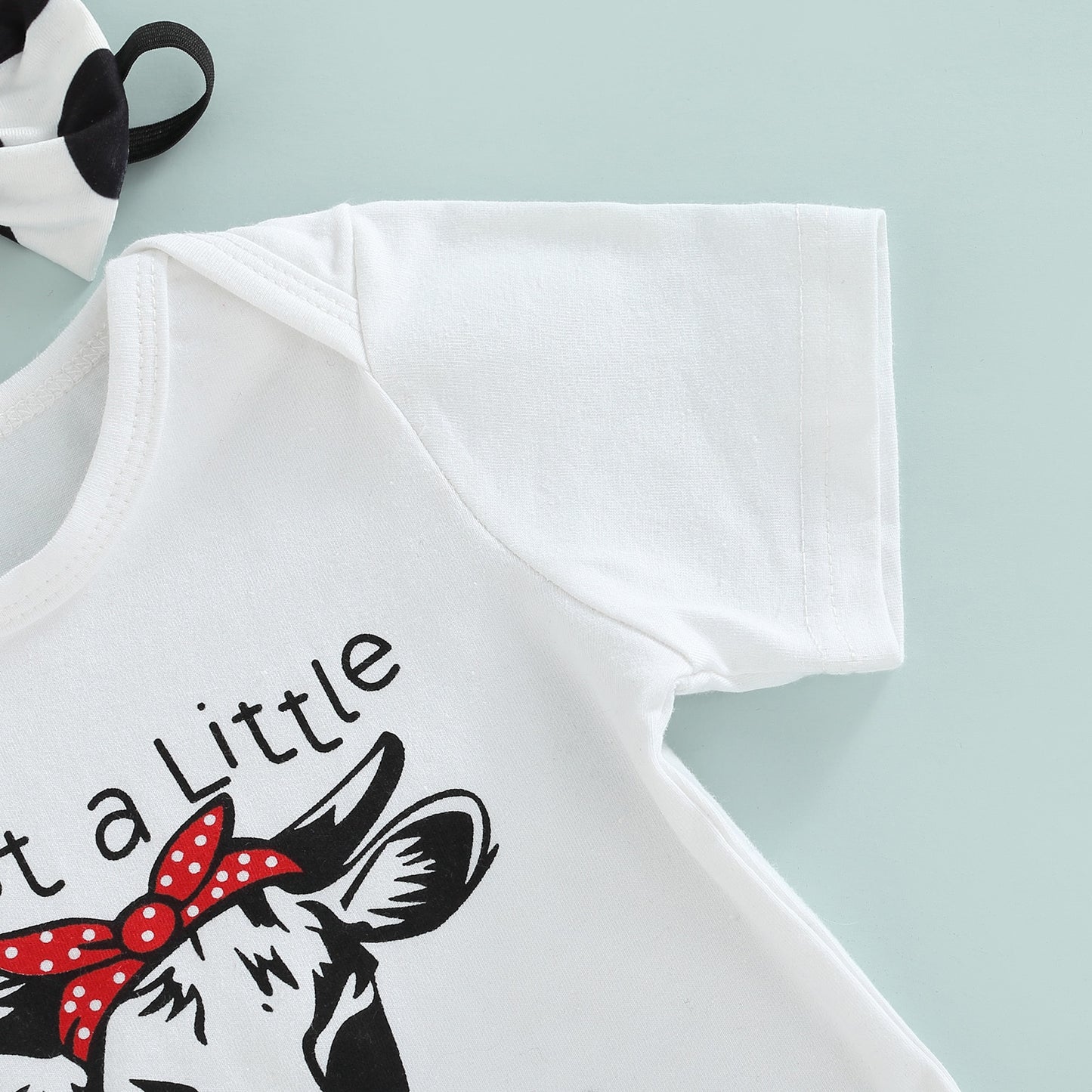 Baby Girl Cow Romper Funny Saying Just a Little Moody Red White and Black Country Outfit