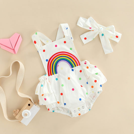 Baby Girl Rainbow Ruffle Romper First Birthday Outfit Rainbow Baby Clothes