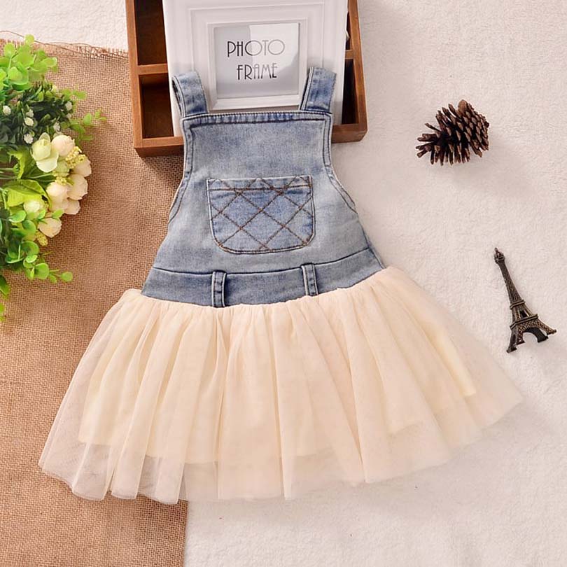 Fashion Summer Lace Denim Patch Baby Girl Dress Children Party Frock Baby Girls Kids Princess Party Tutu Dress