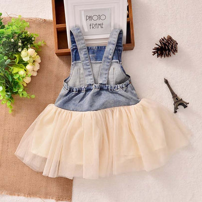 Fashion Summer Lace Denim Patch Baby Girl Dress Children Party Frock Baby Girls Kids Princess Party Tutu Dress