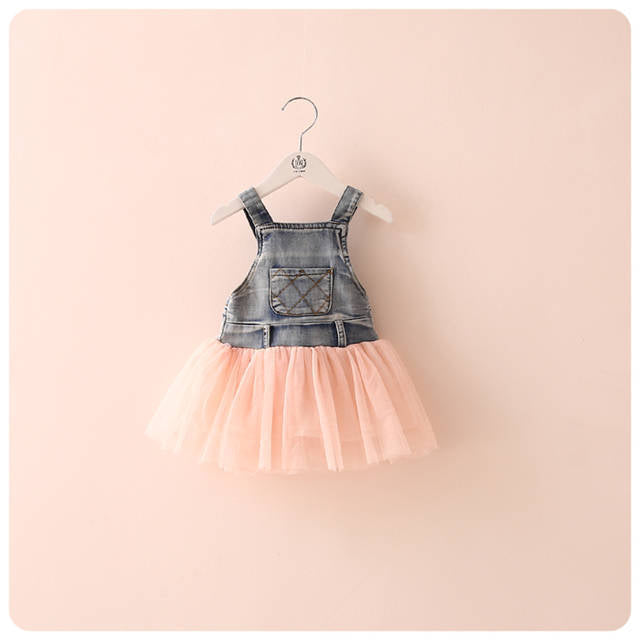 Fashion Summer Lace Denim Patch Baby Girl Dress Children Party Frock Baby Girls Kids Princess Party Tutu Dress