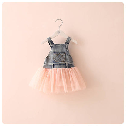 Fashion Summer Lace Denim Patch Baby Girl Dress Children Party Frock Baby Girls Kids Princess Party Tutu Dress