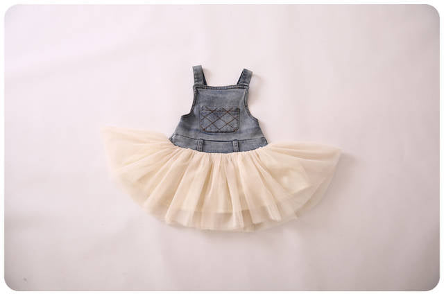 Fashion Summer Lace Denim Patch Baby Girl Dress Children Party Frock Baby Girls Kids Princess Party Tutu Dress