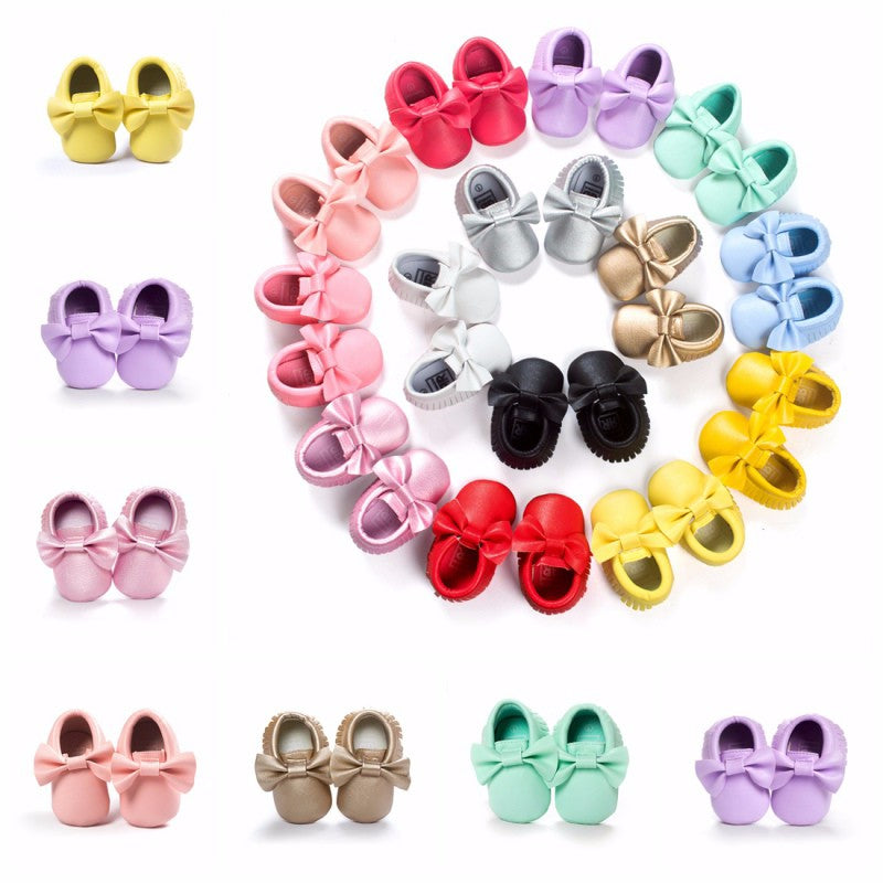 Baby Girl Moccasins with Bows First Walkers Soft Sole Shoes