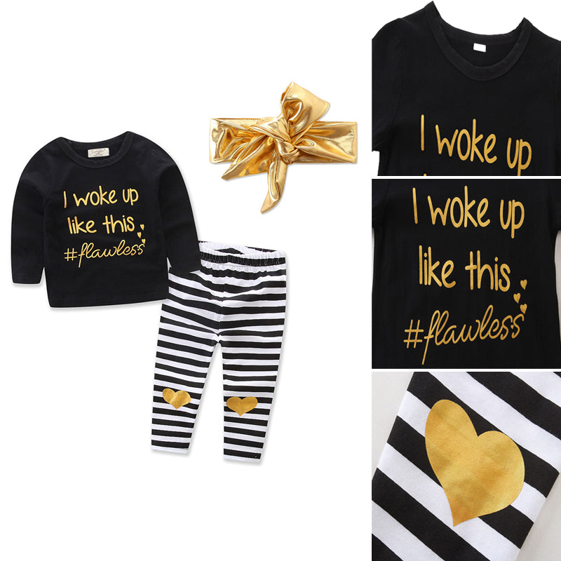 I Woke Up Like This Black and Gold Baby Toddler Girl Outfit