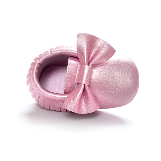 Baby Girl Moccasins with Bows First Walkers Soft Sole Shoes