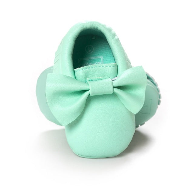 Baby Girl Moccasins with Bows First Walkers Soft Sole Shoes