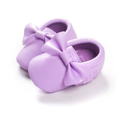 Baby Girl Moccasins with Bows First Walkers Soft Sole Shoes