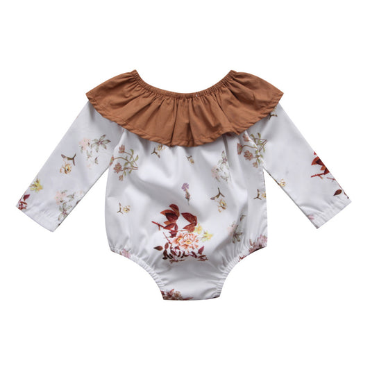 Baby Girl Boho Long Sleeve Floral Romper with Ruffle Collar