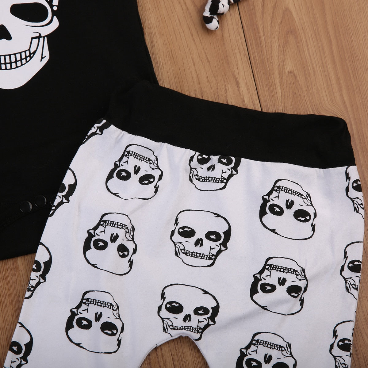 Baby Boy Skeleton Skull Romper Pants Hat Mittens Set Baby Shower Gift Punk Rock Stripes