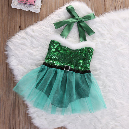 Baby Girl Sequin Tutu Santa Dress for Christmas Pictures Red Or Green