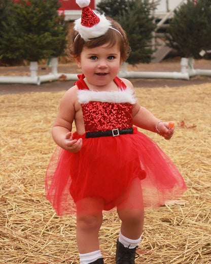 Baby Girl Sequin Tutu Santa Dress for Christmas Pictures Red Or Green