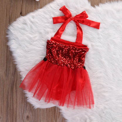 Baby Girl Sequin Tutu Santa Dress for Christmas Pictures Red Or Green