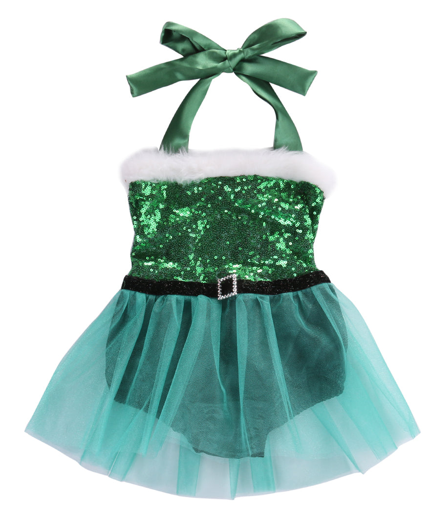 Baby Girl Sequin Tutu Santa Dress for Christmas Pictures Red Or Green