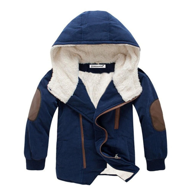 Boys Fleece Lined Coat with Elbow Patches Stylish Winter Jacket Toddler