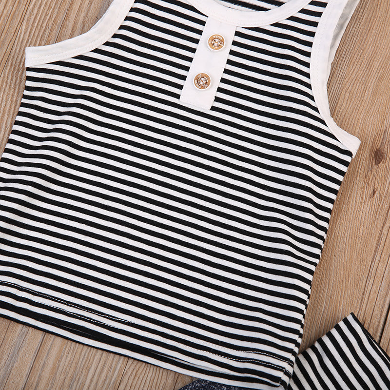 Baby Boys Summer outfit Black and White Stripe Toddler Boys Tanks Top and Jogging Shorts 2pcs