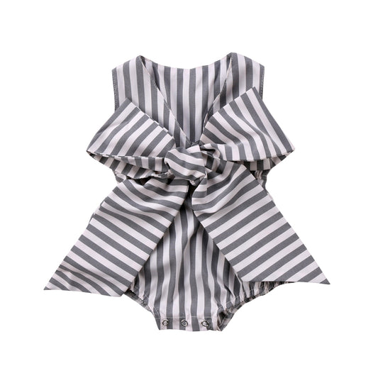 Baby Girls Bow Stripe Jumpsuit Pretty Ruffle Sleeveless Romper Summer Cotton Clothes Outfits 0-2T