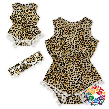 Baby Girl Pom Pom Rompers Floral Dots Leopard