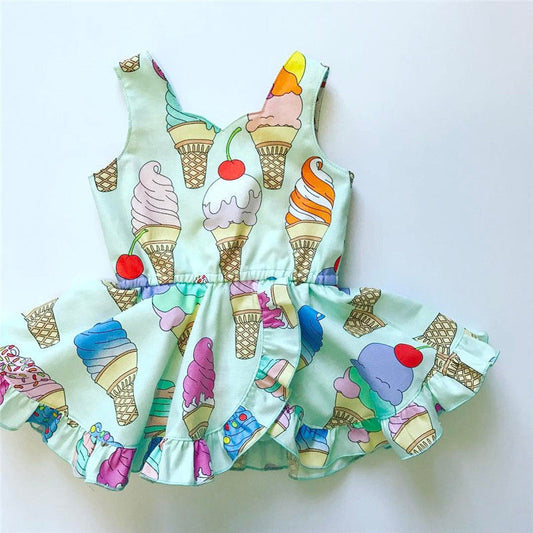 Baby Girls Cute Ice Cream Summer Mini Dress Party Tutu Dress Princess Dress