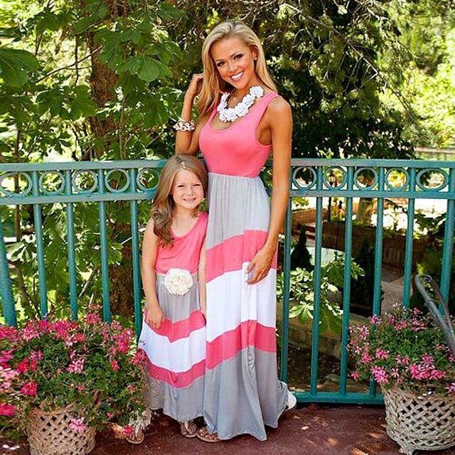 Mommy and me family matching mother daughter dresses clothes striped mom dress kids child outfits mum sister baby girl maxi dress