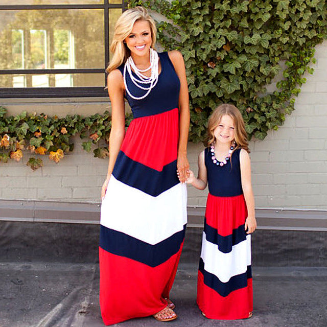 Mommy and me family matching mother daughter dresses clothes striped mom dress kids child outfits mum sister baby girl maxi dress