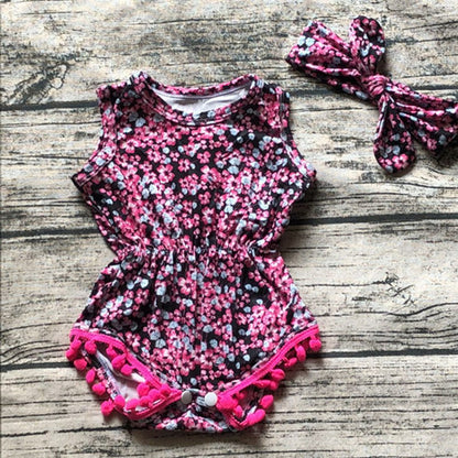 Baby Girl Pom Pom Rompers Floral Dots Leopard