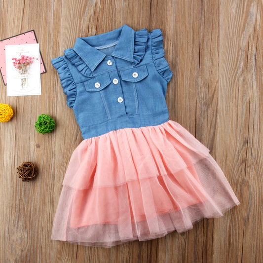 Princess Summer Toddler Kids Baby Girls Denim Lace Country Dress