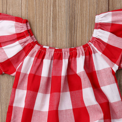 Baby Girl Red and White Gingham Romper with Ruffle Flutter Sleeves