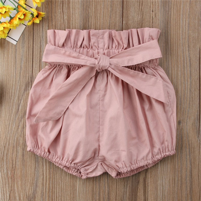 Cute Toddler Baby Girls Clothes Cotton Shorts with Bow  Bloomers Lace-up Bow Floral Plaid Mustard Pink Burgundy Newborn-5T