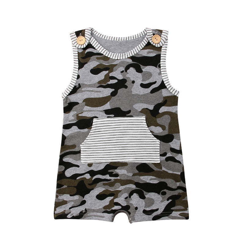 Toddler Baby Boy Camo Cotton Romper Jumpsuit  Summer Clothes baby boy summer cotton sleeveless Camo and Stripes