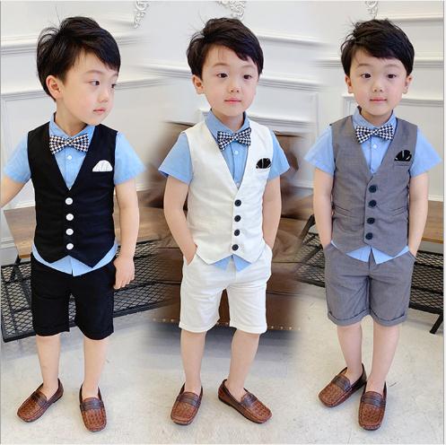 baby toddler boy suits for summer shorts wedding ring bearer linen suit vest bow tie