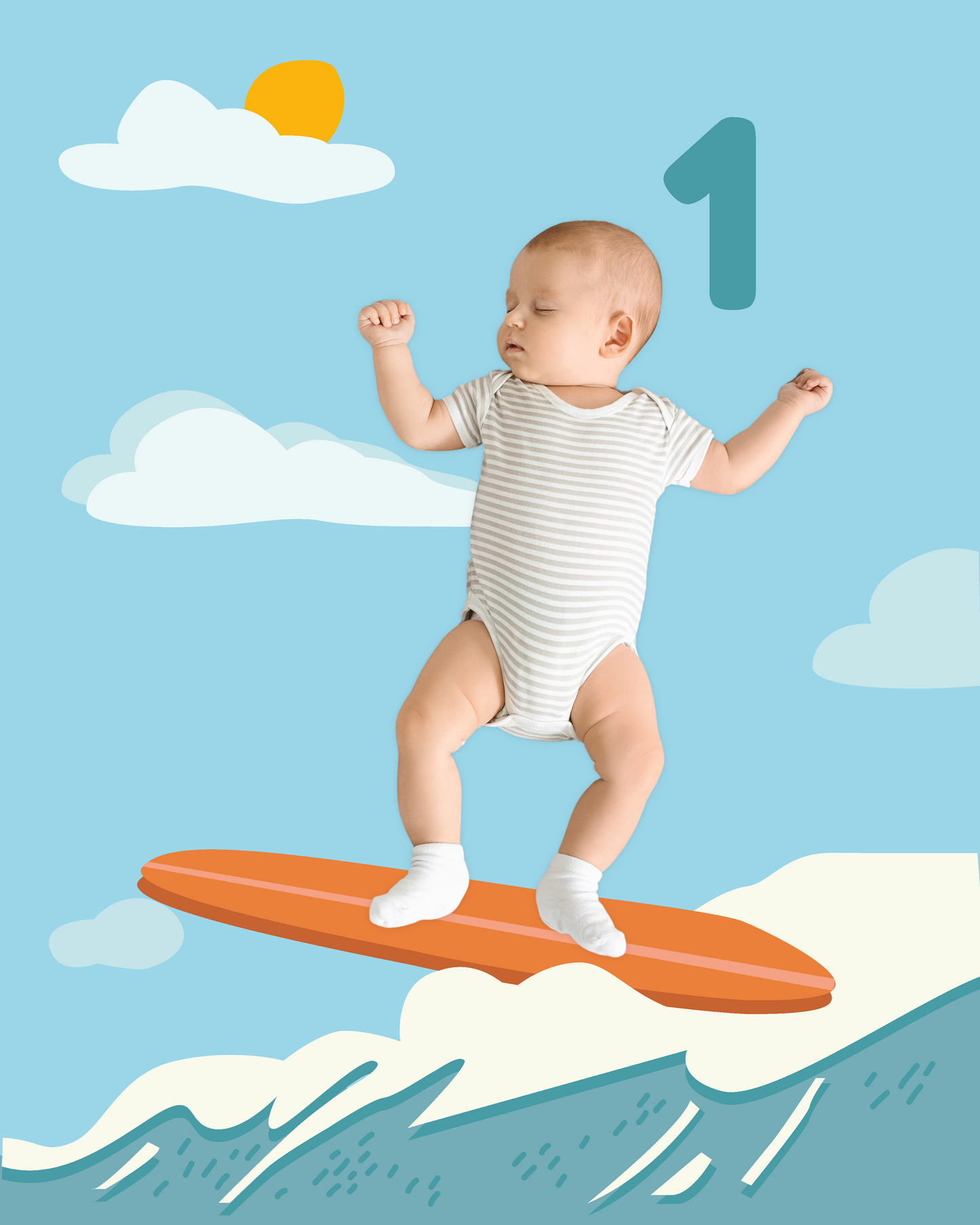 Baby Photo Backdrop Background Surf Beach Ocean Monthly Pictures Milestone Backdrop